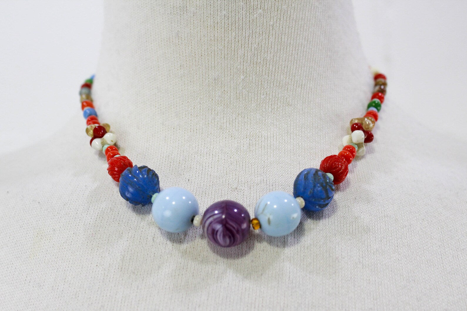 Vintage necklace with glass crystals hot multicolor , Old Czech