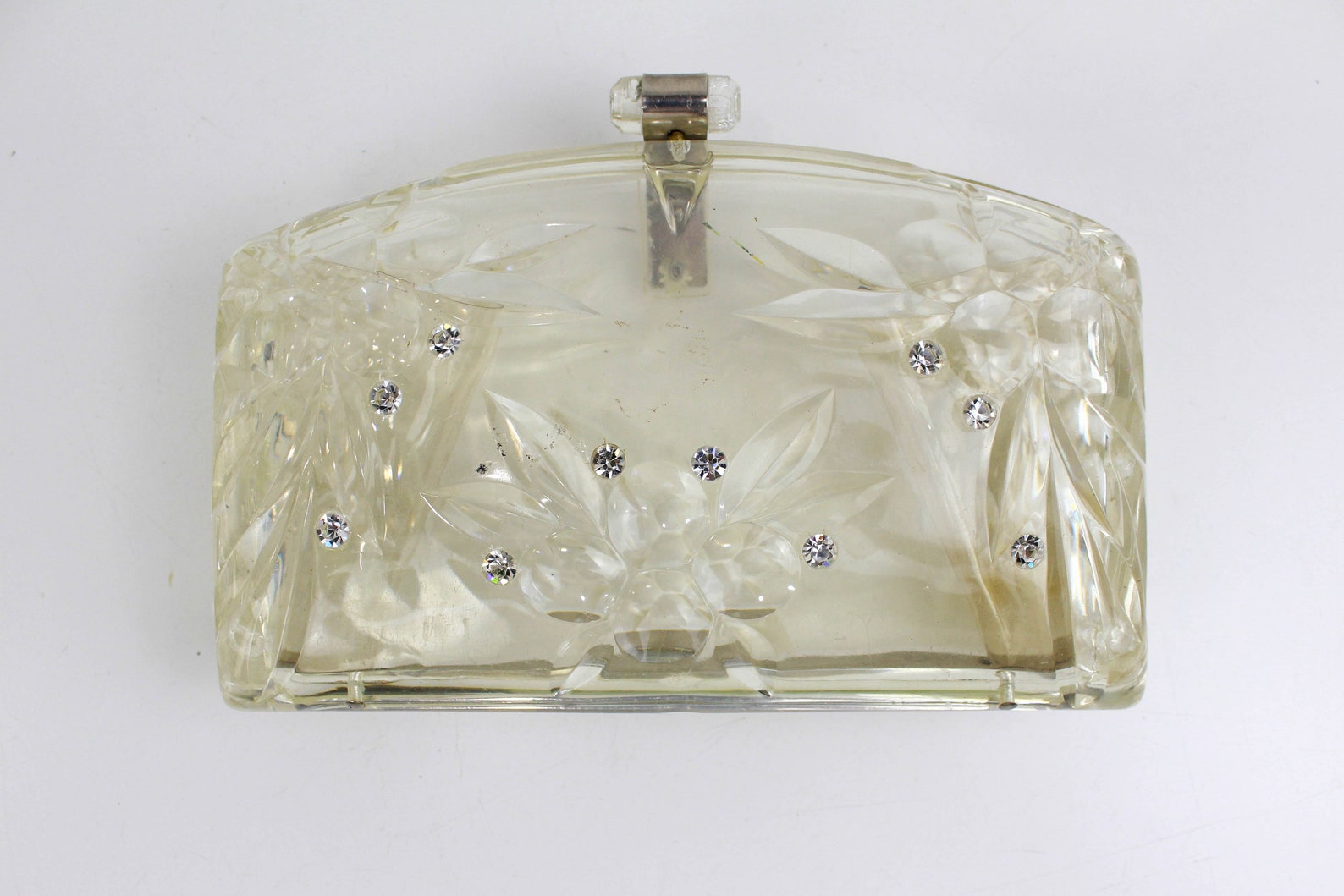 Original 1950s Lucite Handbag - White Marbled Base and Clear Leaf Desi –  Maggie Maes Vintage