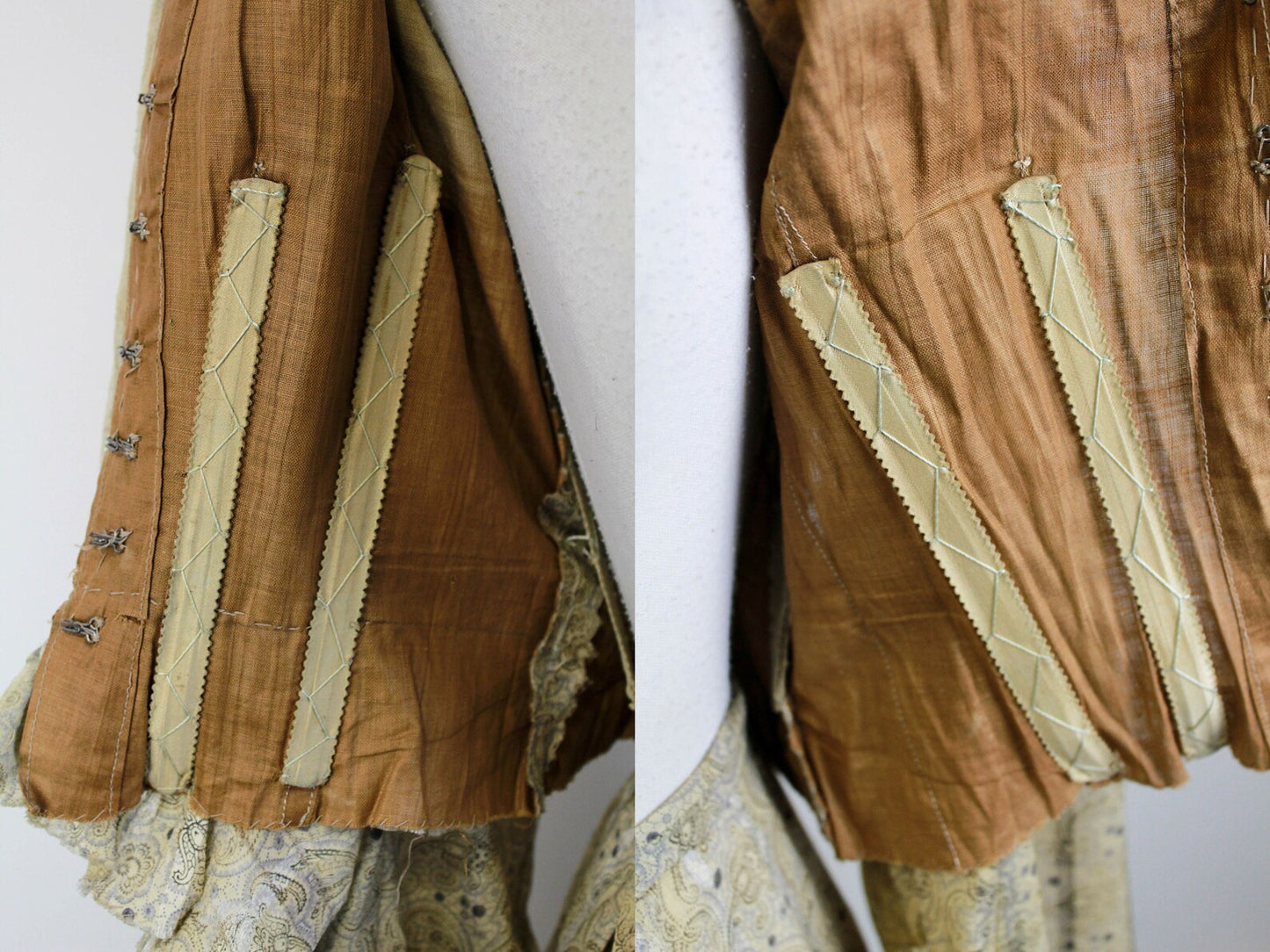 Antique Victorian Cotton Paisley Ruffle Bodice & Maxi Skirt Set, B30"