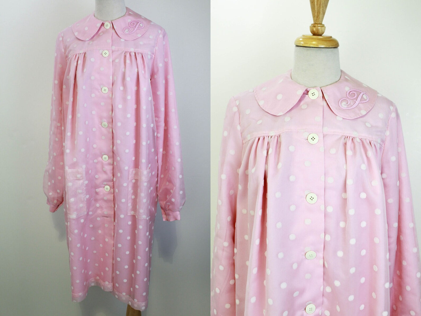 60s-Style Pink Flower Dress Jacket, Pinky's Uniform from Hairspray, Embroidered P Initial