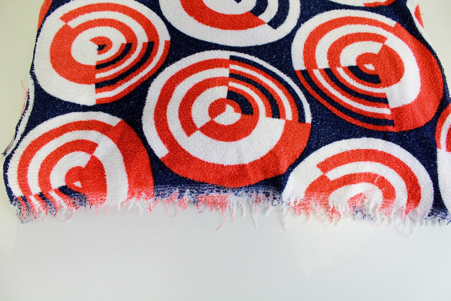 60s/70s Terry Cloth Mod Print Fabric, 4.88 Yards, Vintage Sewing Fabric, Towel Fabric, Psychedelic Mod Circle Print