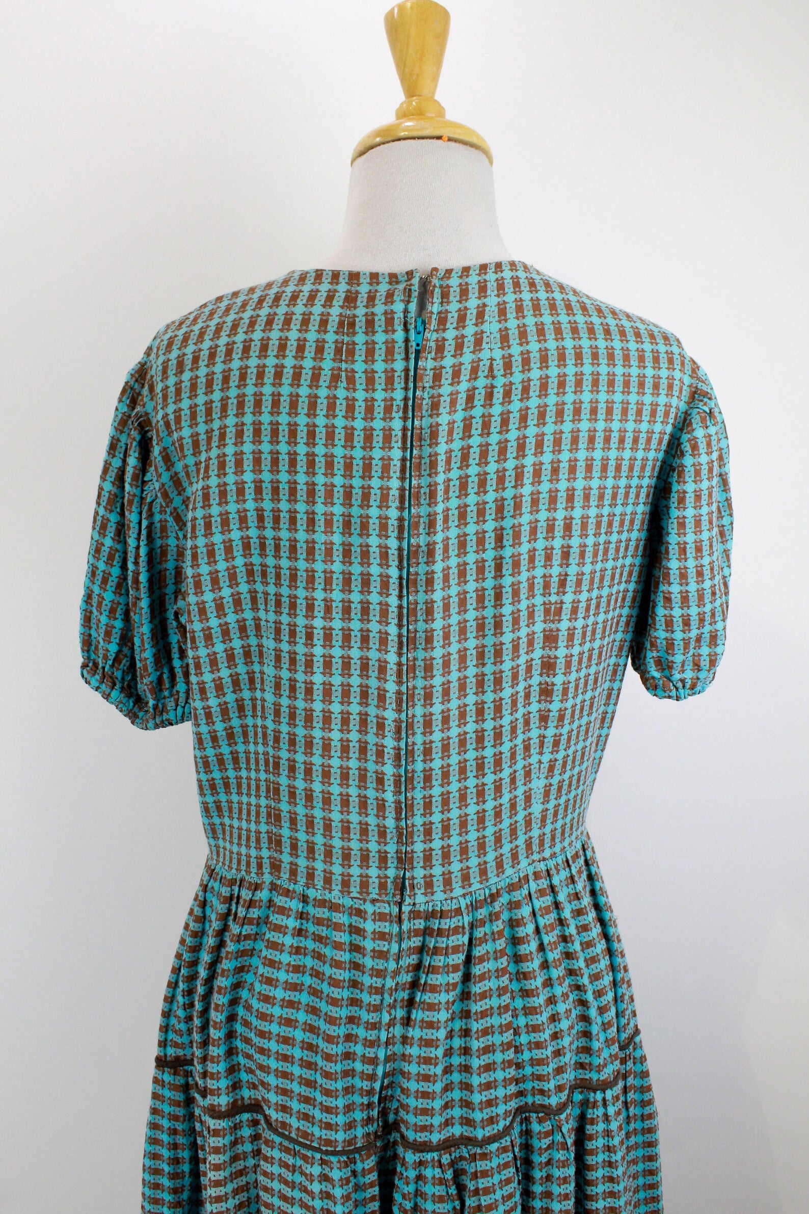 Reproduction 1940s Puff Sleeve Checked Prairie Dress, M-L – Ian