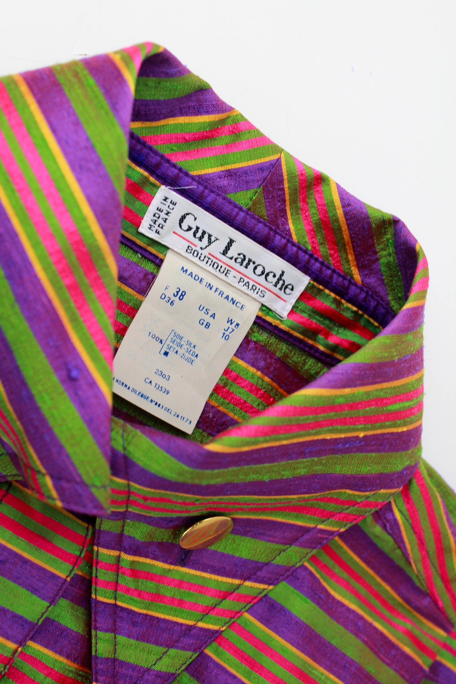 Vintage 80s Guy Laroche Pink Silk Striped Blouse, Large