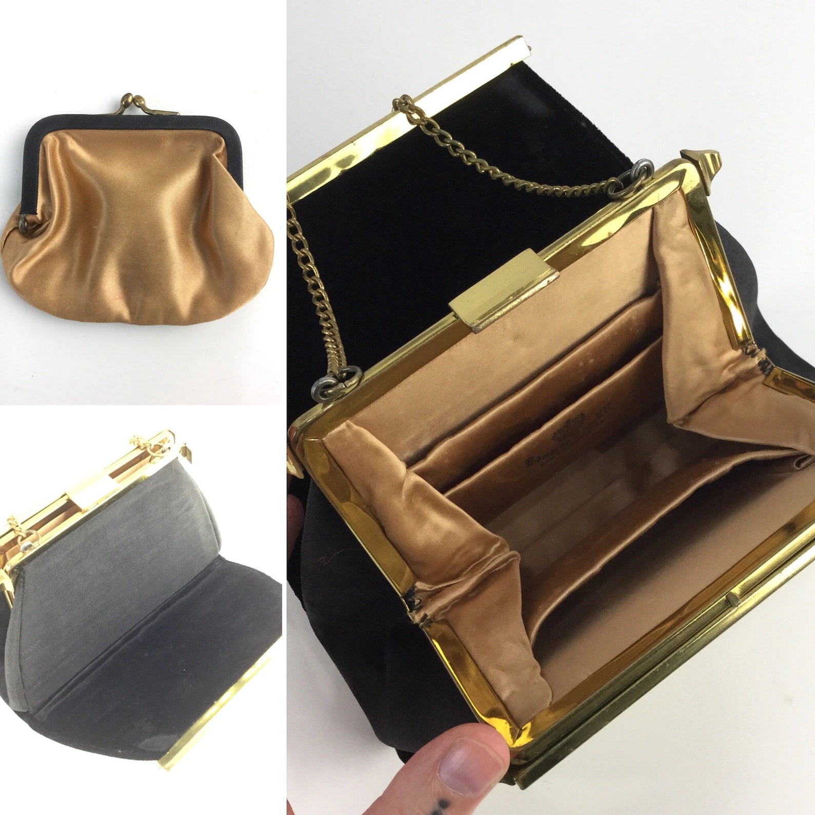 Vintage 1950s Gold Clasp Edwards Bags Ltd. Convertible Gold & Black Evening Purse, Mid-Century 2 in 1 Bag