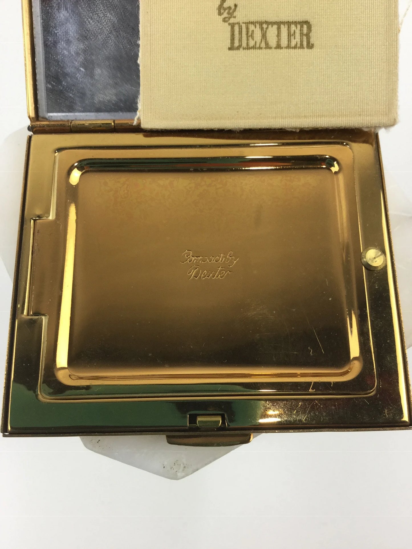1960s Powder Compact by Dexter with Mirror and Powder Puff, Gold Metal Case