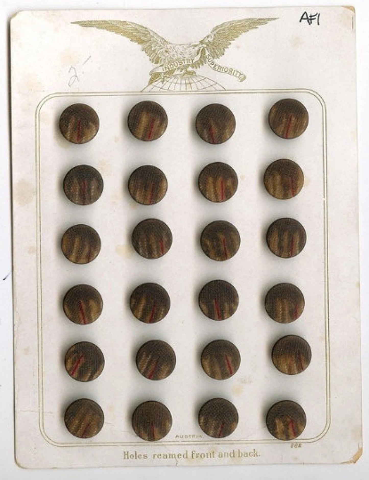 1800s/1900s Buttons, Antique Victorian Shank Buttons, 9/16", Set of 37, Brown Red, Golden Eagle, On Card, Made in Austria, Beautiful
