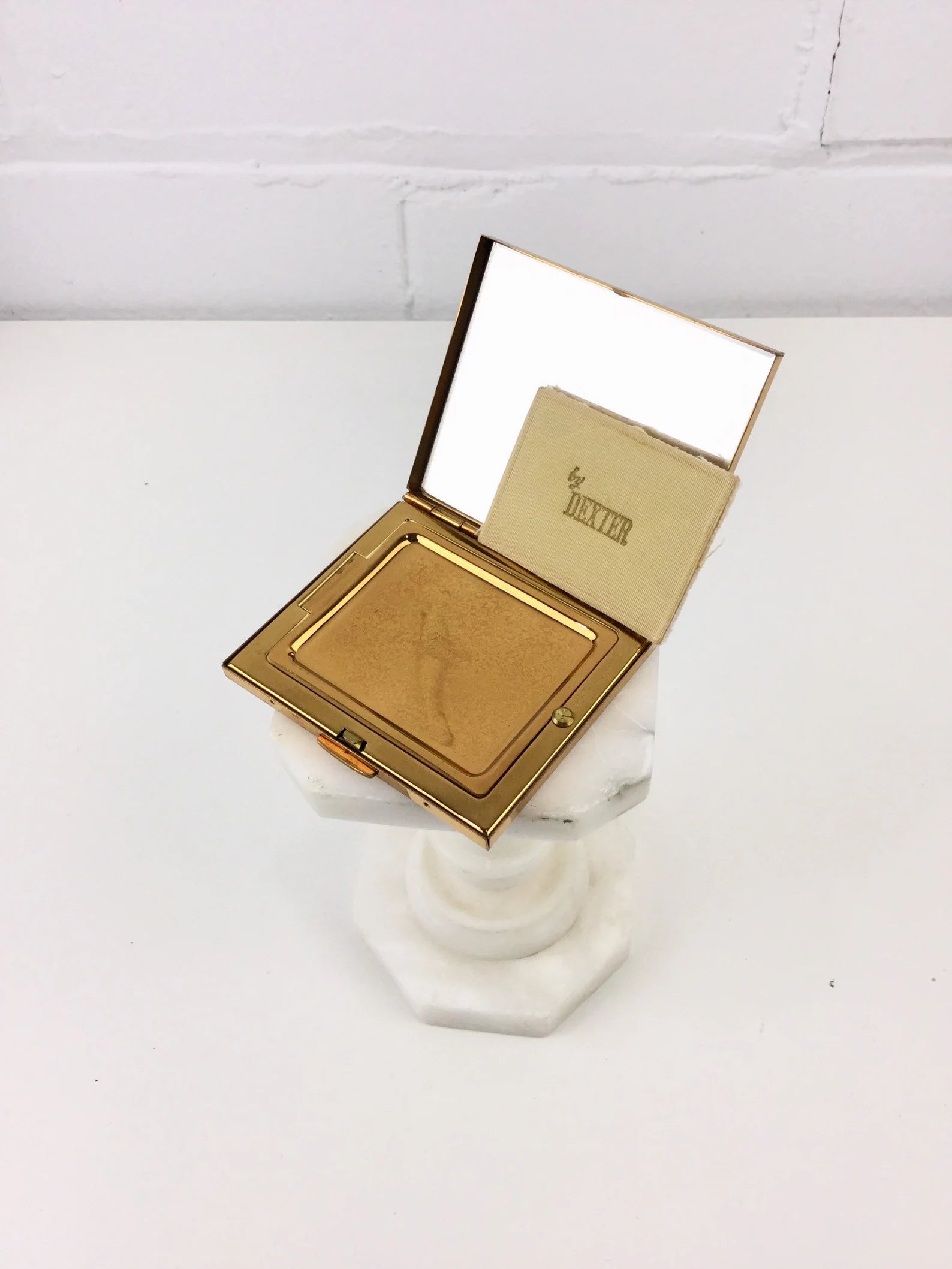 1960s Powder Compact by Dexter with Mirror and Powder Puff, Gold Metal ...