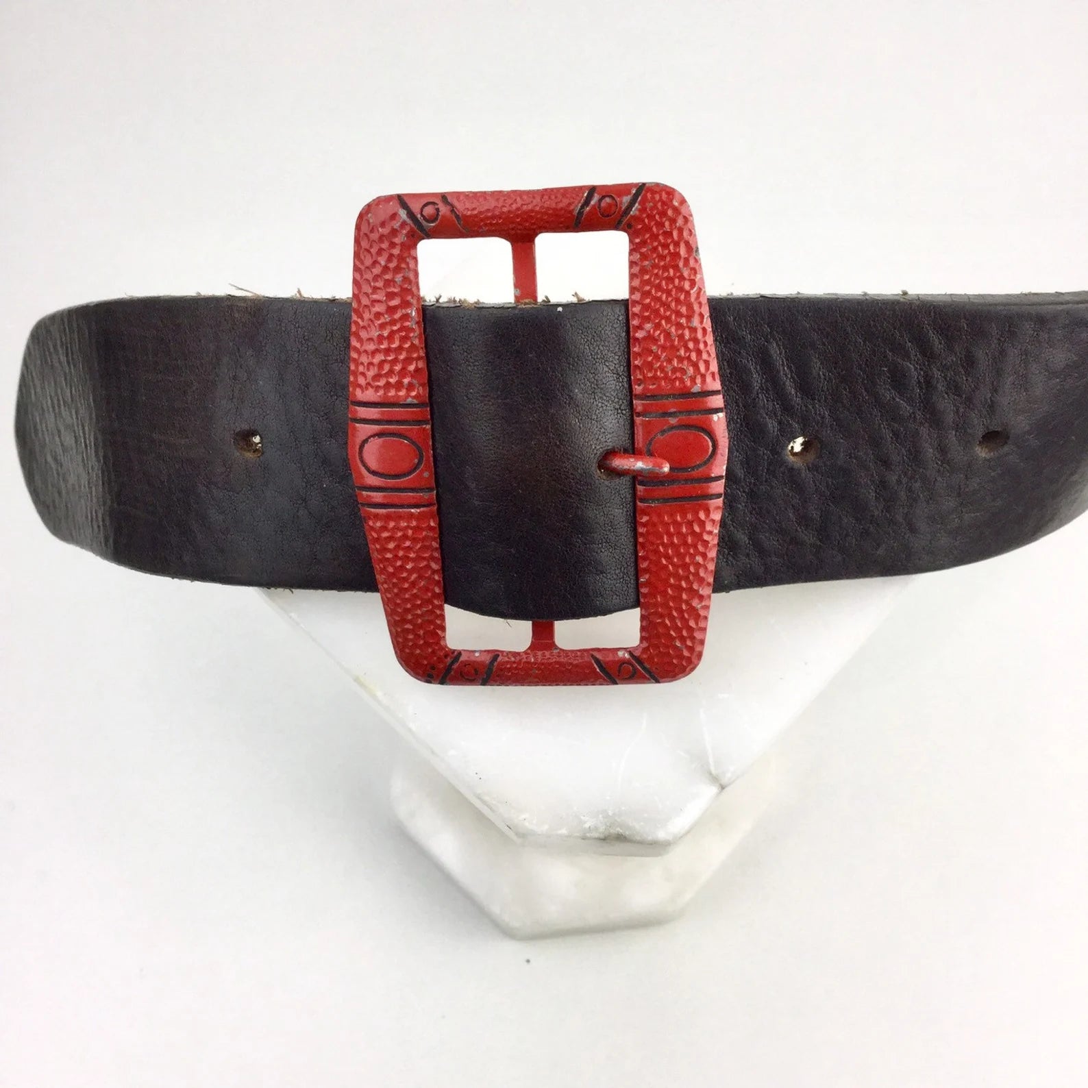 1920s Red Painted Belt Buckle, Antique Art Deco Flapper Belt Buckle, Rectangular Engraved Metal Buckle, 2.5"X1.5", Vintage Accessory
