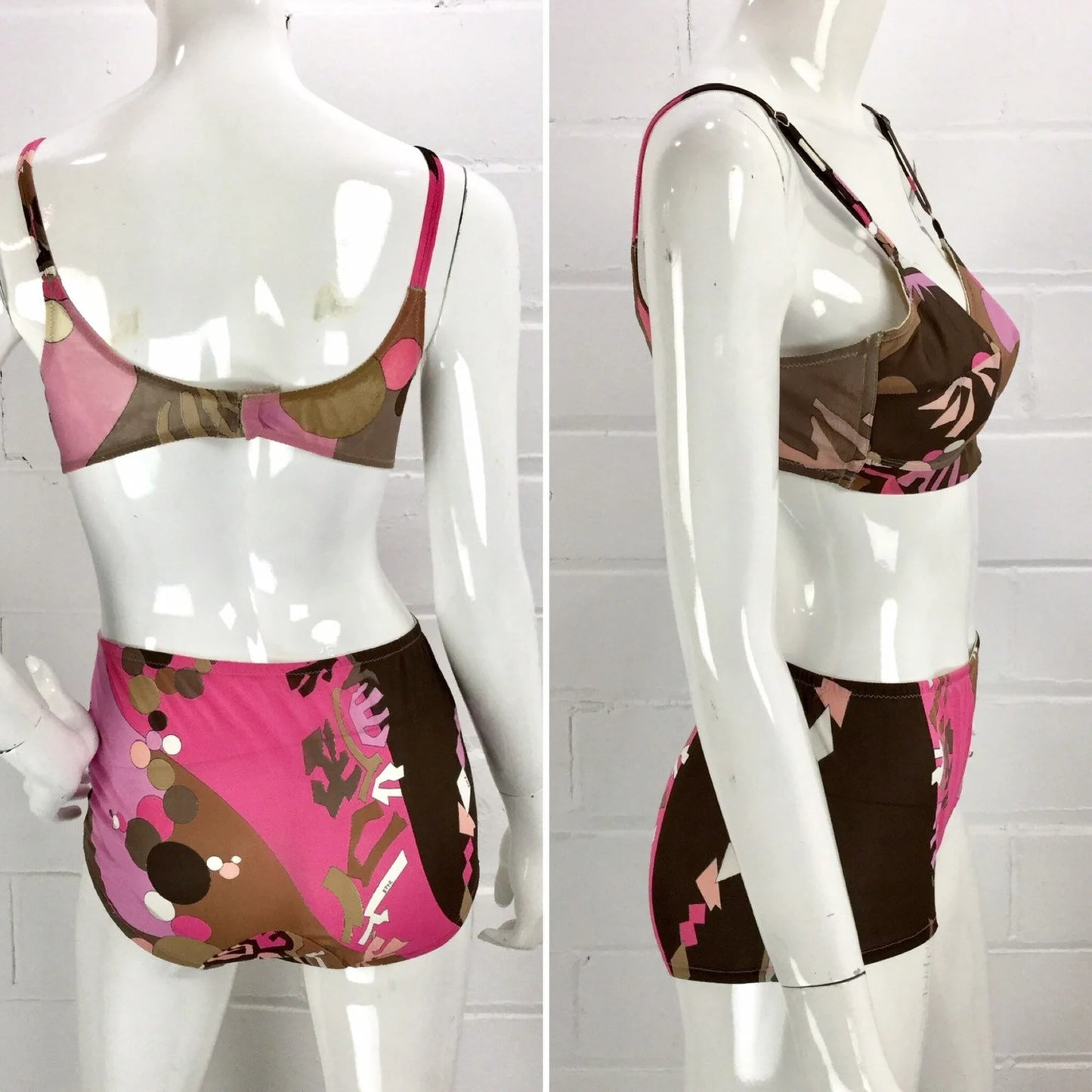 1960s/70s Emilio Pucci Lingerie Set, Vintage Pucci, Pink & Brown Abstract Print Bra Panties and Slip, Psychedelic Mod Pucci Underwear