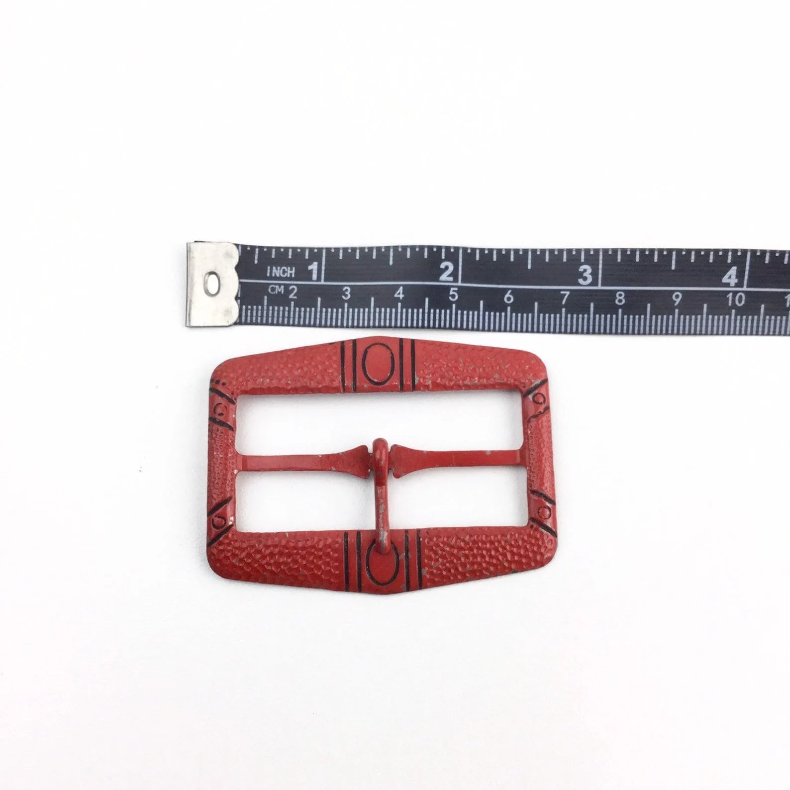 1920s Red Painted Belt Buckle, Antique Art Deco Flapper Belt Buckle, Rectangular Engraved Metal Buckle, 2.5"X1.5", Vintage Accessory