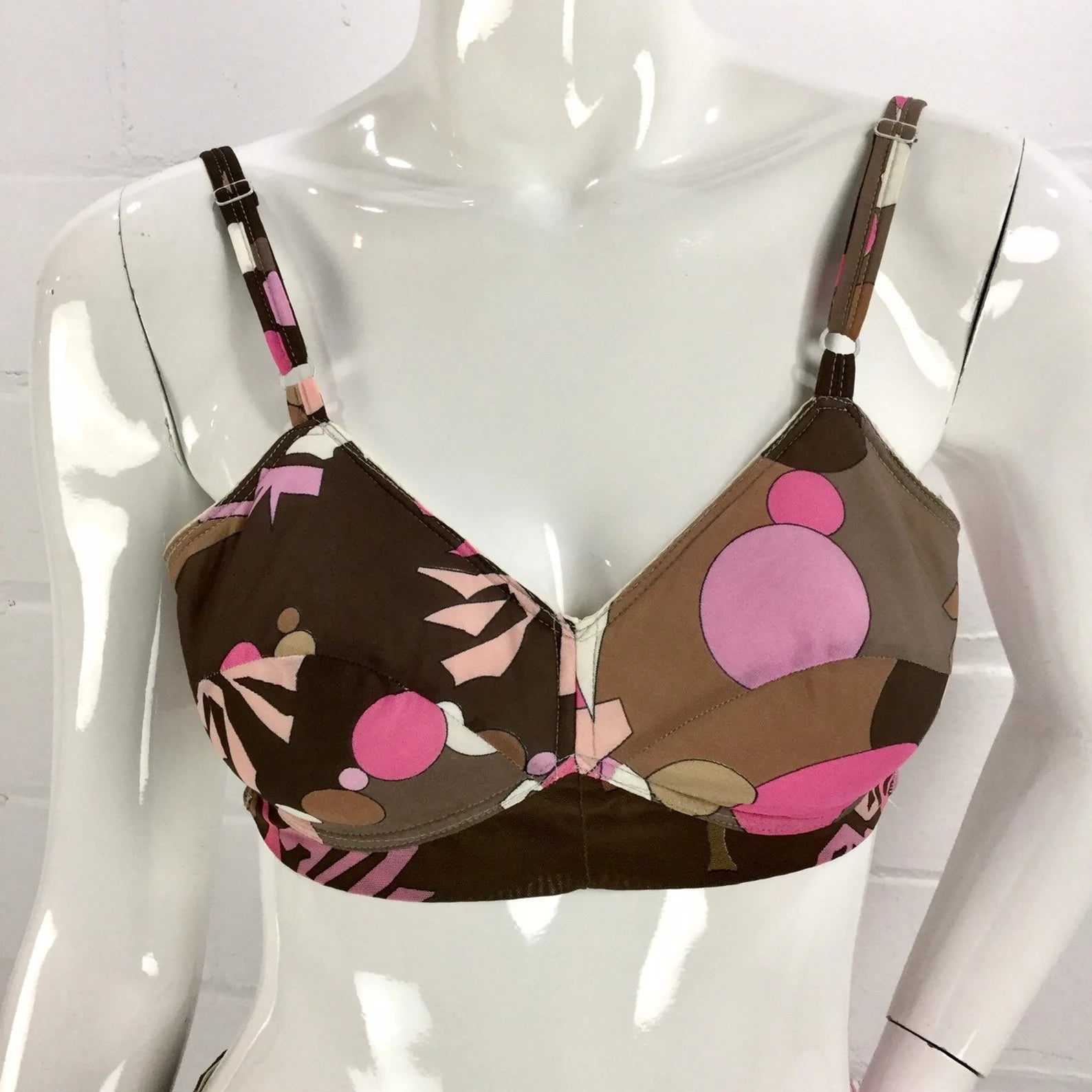 1960s/70s Emilio Pucci Lingerie Set, Vintage Pucci, Pink & Brown Abstract Print Bra Panties and Slip, Psychedelic Mod Pucci Underwear