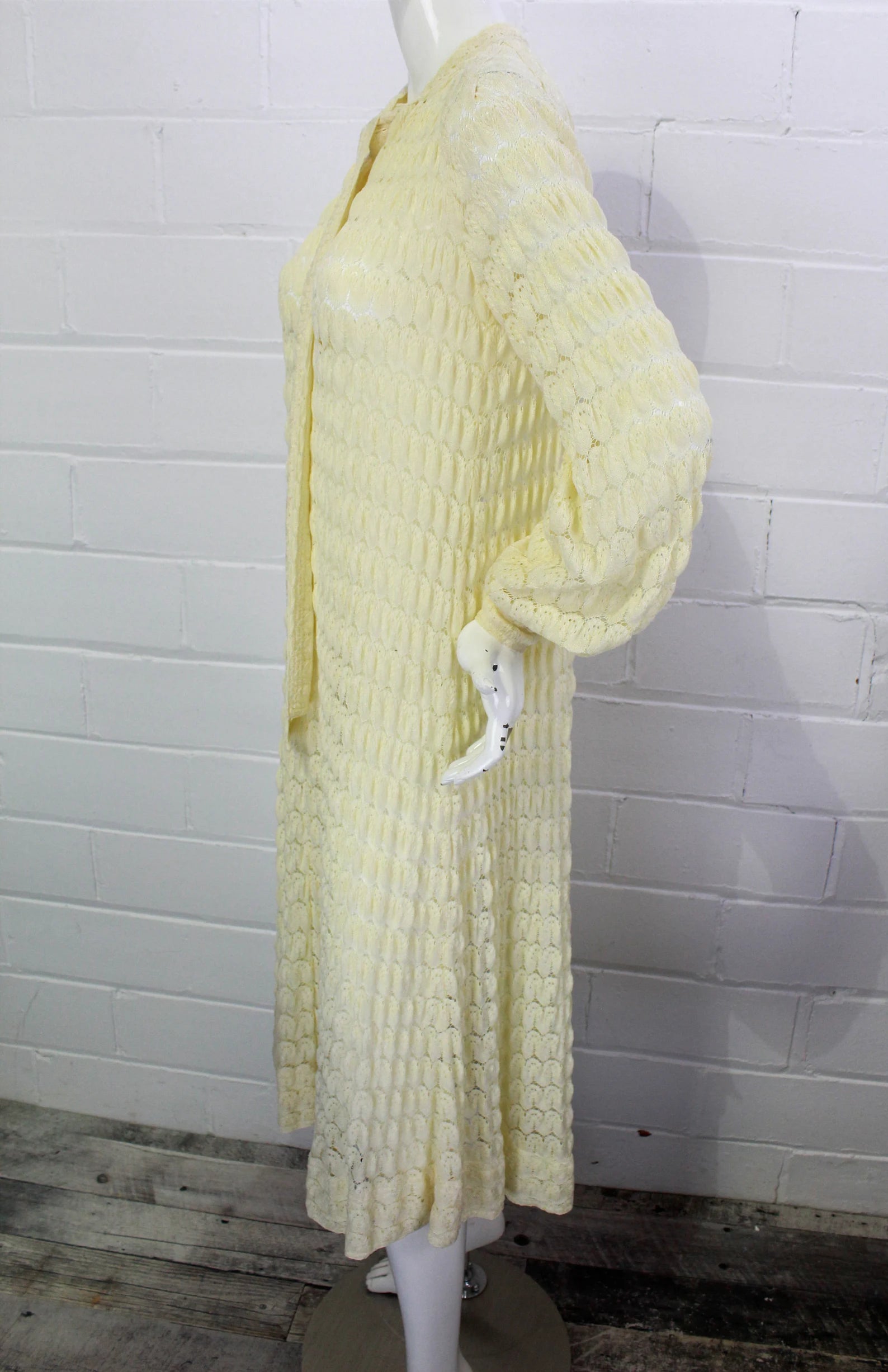 Vintage 1980s Rare Jean Muir Cream Knit Crochet Maxi Dress with Bishop Sleeves, B36 Vintage 1980s Rare Jean Muir Cream Knit Crochet Maxi Dress with Bishop Sleeves, B36