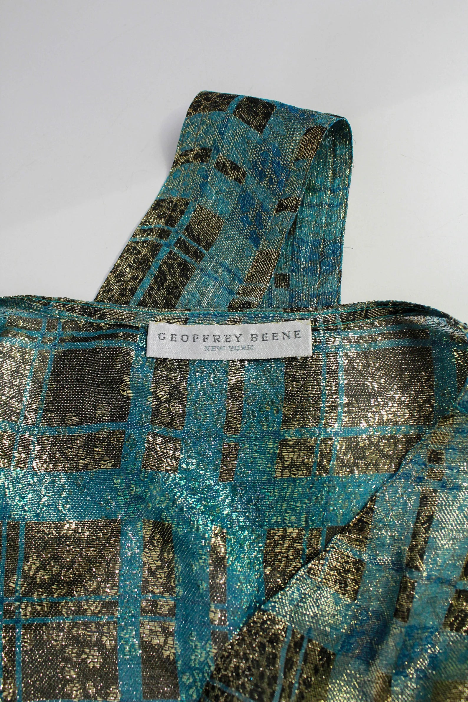Vintage 70s/80s Geoffrey Beene Teal Metallic Silk Wrap Top & Skirt
