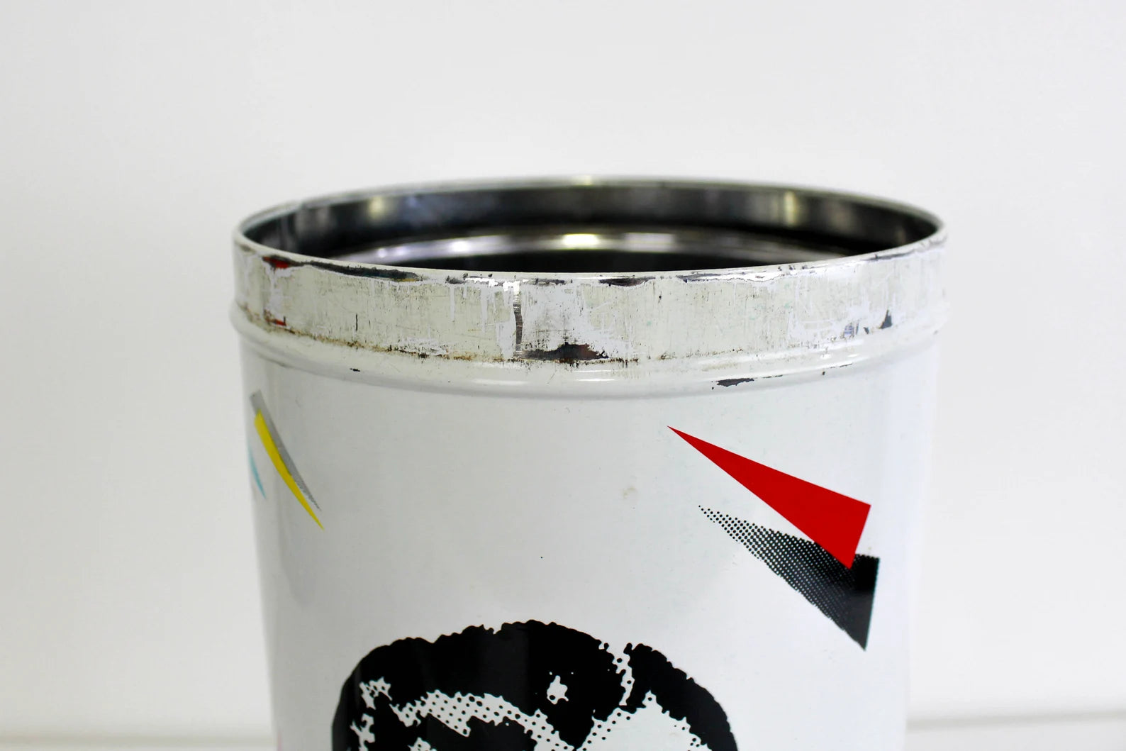 1980s Fiorucci Tin Can, Lichtenstein Style 50s Girl Illustration, Cream and Black, Primary Colors, Vintage Fiorucci Canister