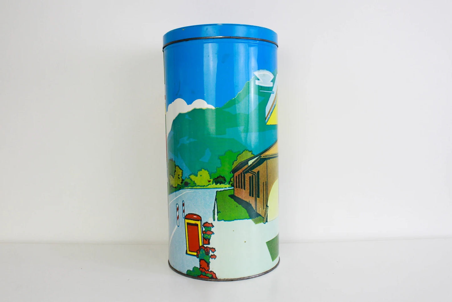 1980s Fiorucci Tin Can, Italian Gas Station Illustration, Large Fiorucci Canister, Collectible Vintage Fiorucci Homewares