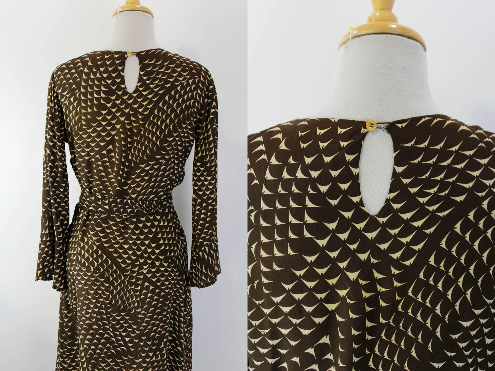 Vintage 1930s Brown Silk Day Dress with Cream Abstract Print, XS – Ian  Drummond Vintage