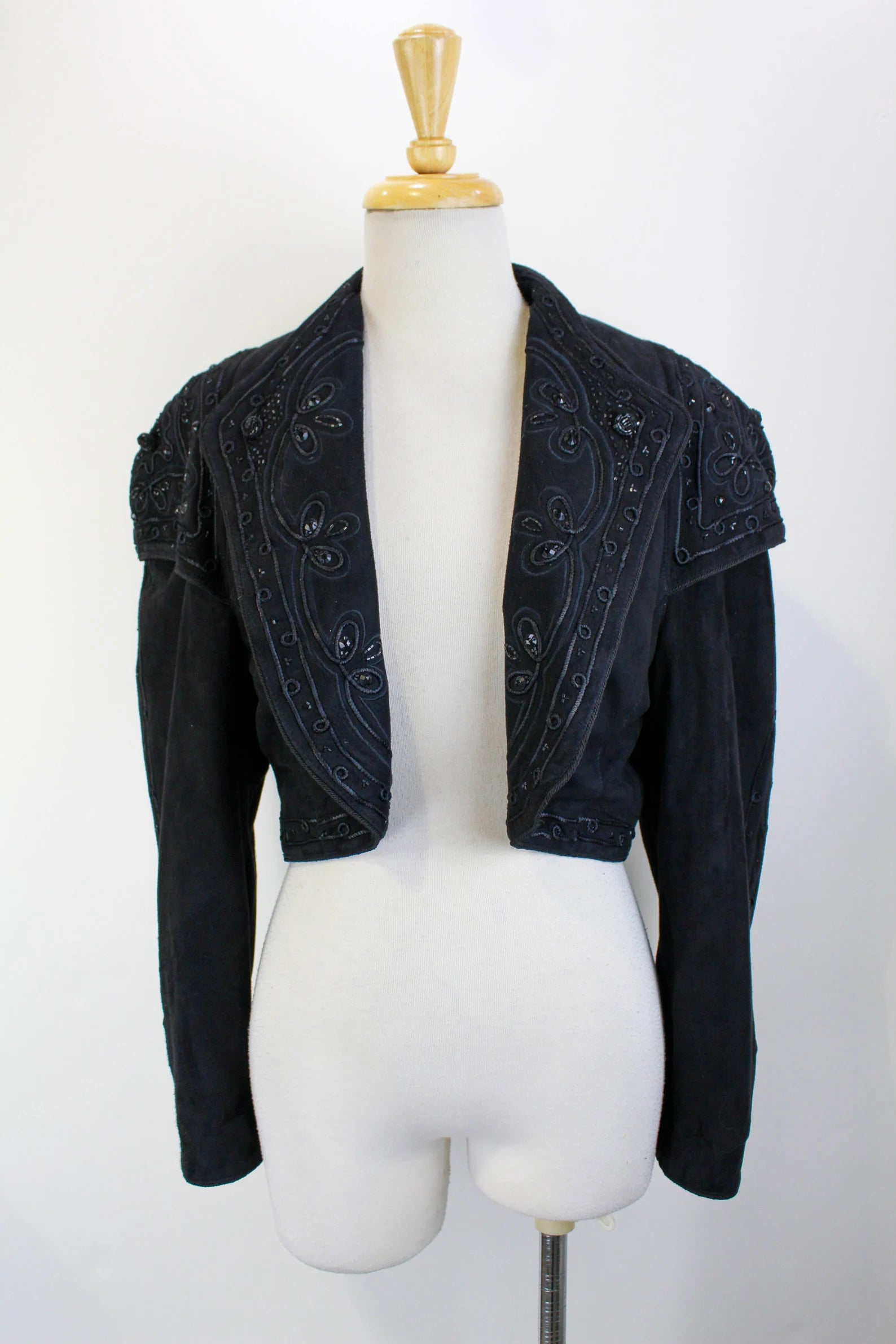 Vintage 60s Louis Feraud beaded cropped velvet jacket in black and