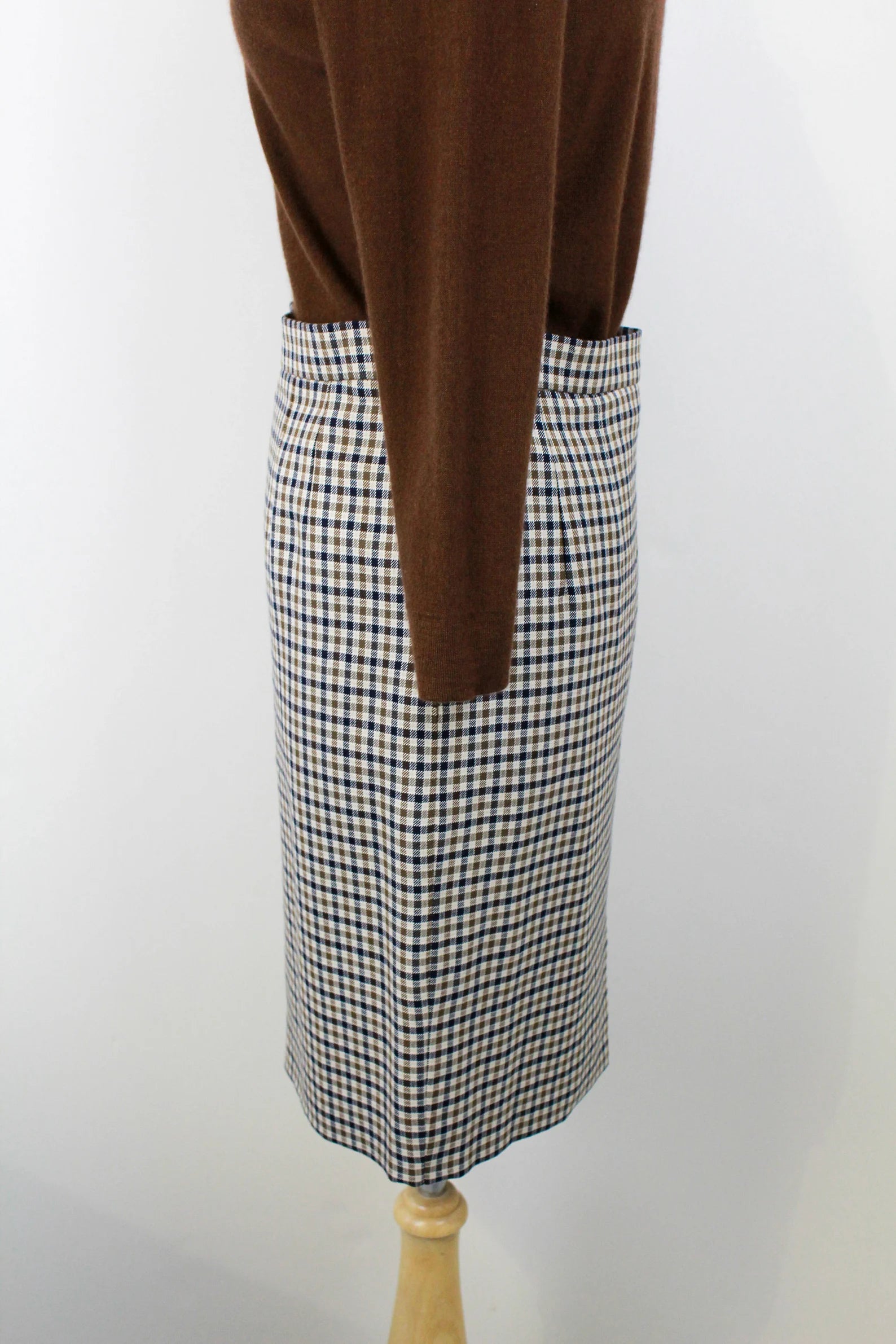 90s Brown Checked Skirt, Vintage 1990s Mini Skirt, Aquascutum Minimalist Preppy Skirt, Waist 29
