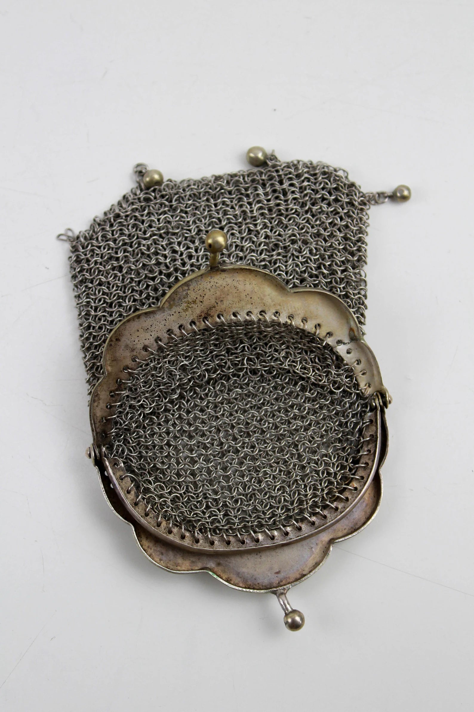 Victorian Antique German Silver Chain Link Mesh Purse Handbag + 2