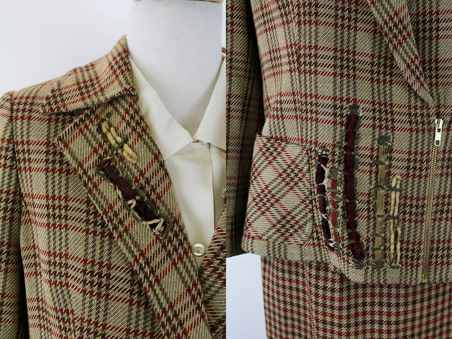 90s Christian Lacroix Suit, Vintage Christian Lacroix Designer Check Plaid Wool Skirt Suit, Made in France, Large