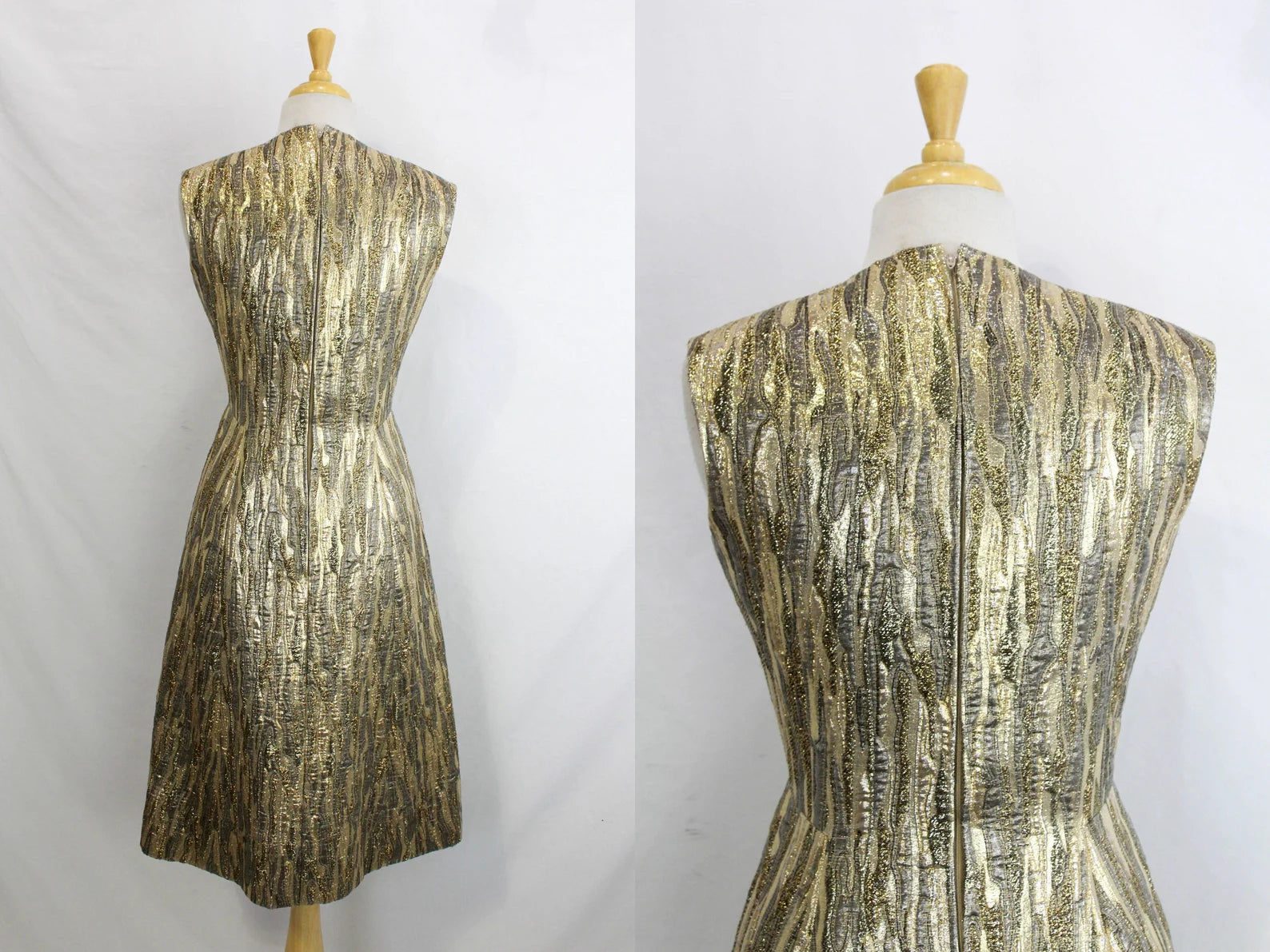 Vintage 60s Pauline Trig re Metallic Gold Lam Cocktail Dress