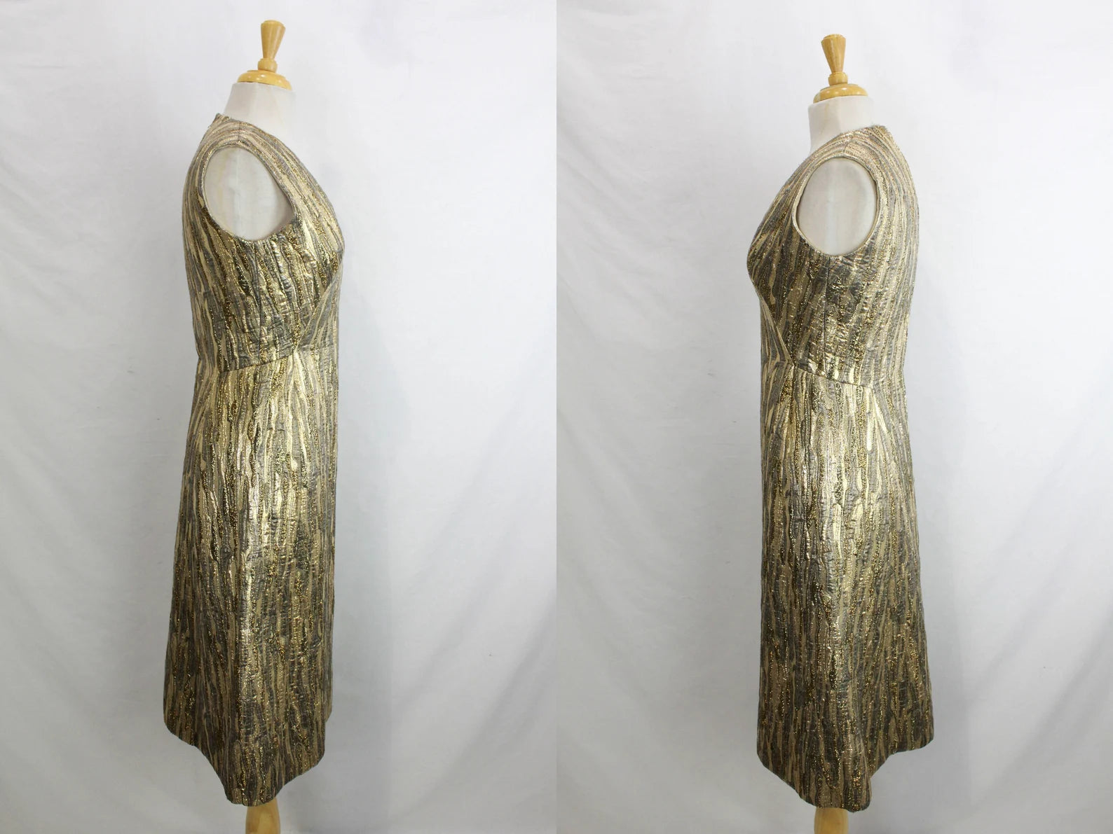 Vintage 60s Pauline Trigre Metallic Gold Lam Cocktail Dress & Coat Set, B34 Vintage 60s Pauline Trigre Metallic Gold Lam Cocktail Dress & Coat Set, B34