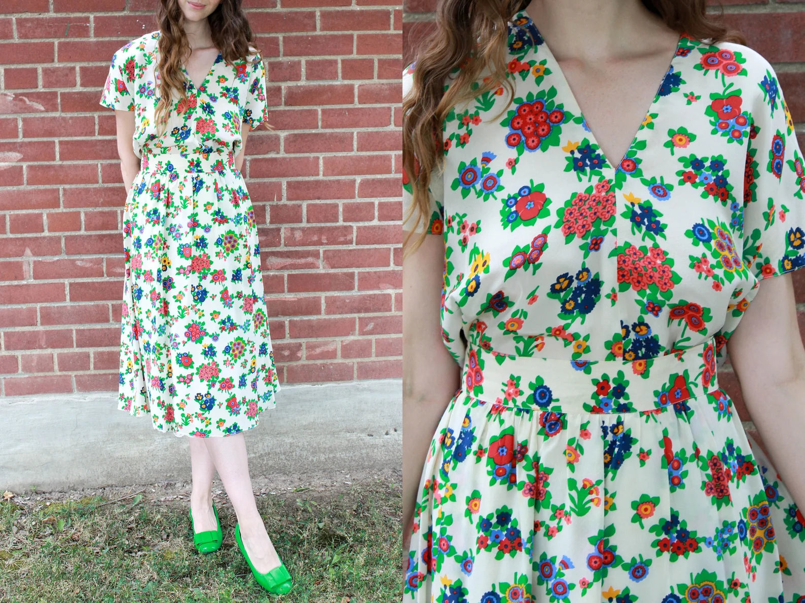 Vintage 80s Silk Floral Skirt Blouse Set Medium Ian Drummond