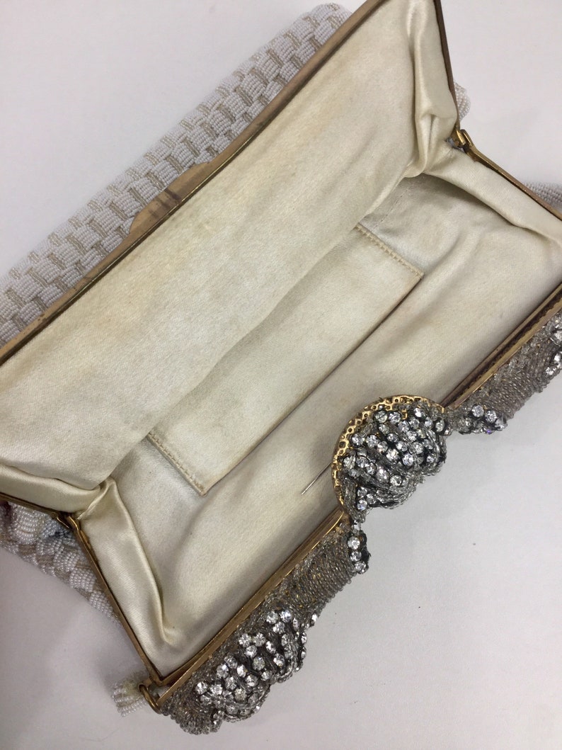 Vintage Beaded Bag White Floral Silver Hardware Bridal Wedding Saugus Shoe  purse | eBay