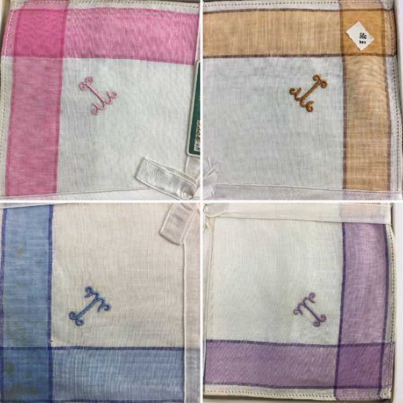 1920s handkerchiefs made in ireland, close up tied with ribbon