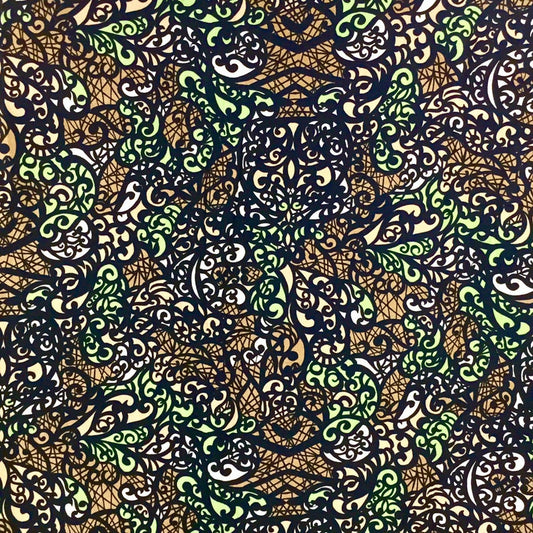 Vintage 50s Cotton Abstract Fabric, Brown Green Black Swirls, 6Y 33", W38", Sold as a Whole, 1950s Dressmaking Sewing Quilting Material