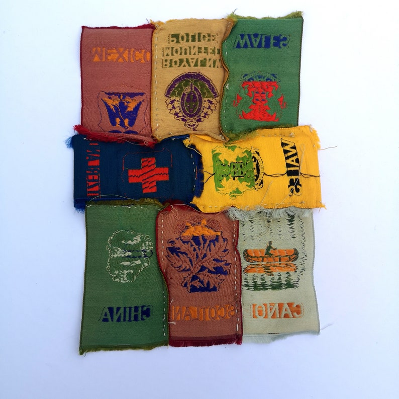 Antique 1900s Collector Tobacco Silks, Country Names, Lot of 8 Patches