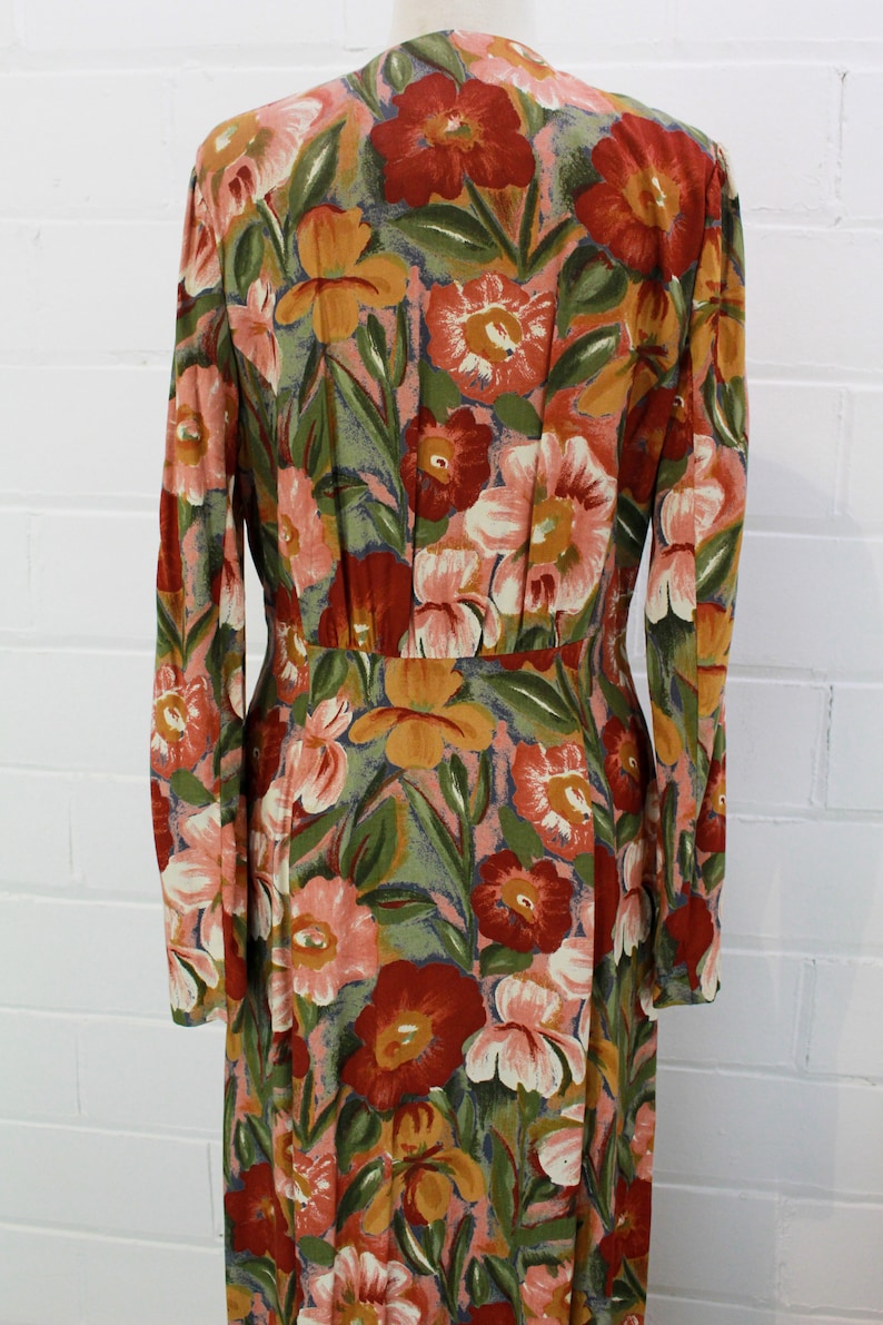 Vintage 1990s Floral Rayon Maxi Dress, Large