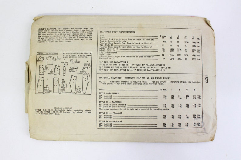 Vintage 1940s Child's Pyjamas Sewing Pattern, Simplicity 4877, Complete