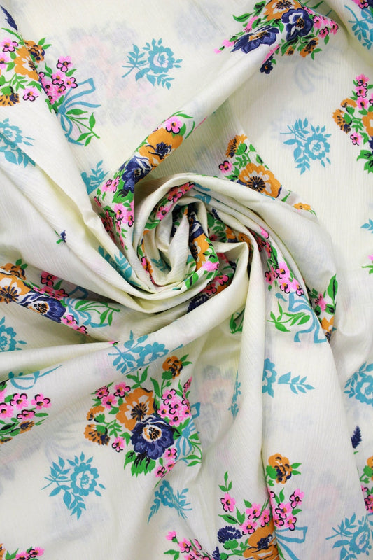 1950s White Floral Print Cotton Fabric, 2 Yards, Sewing Fabric, Vintage 50s Fabric, Mask Making Fabric, Quilting Fabric