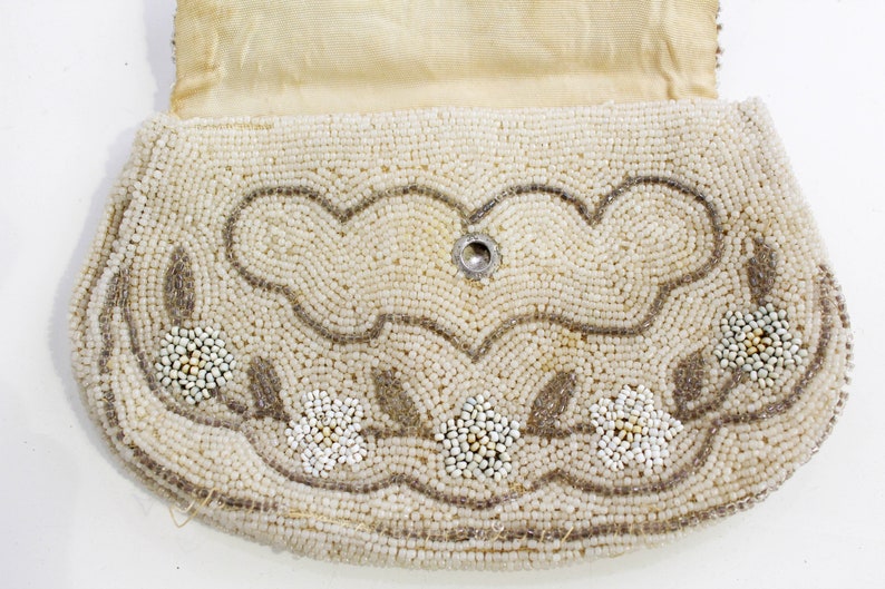 1930s Beaded Dance Purse, Daisy Motif, Antique 30s Evening Purse, Made in France
