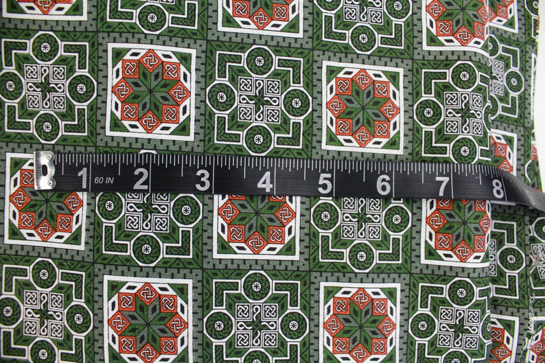 1950s Cotton Fabric, 4.6 Yards, Vintage 50s Shirting Fabric, Green and White Square Print, Mid Century Sewing Fabric