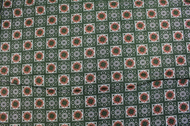 1950s Cotton Fabric, 4.6 Yards, Vintage 50s Shirting Fabric, Green and White Square Print, Mid Century Sewing Fabric