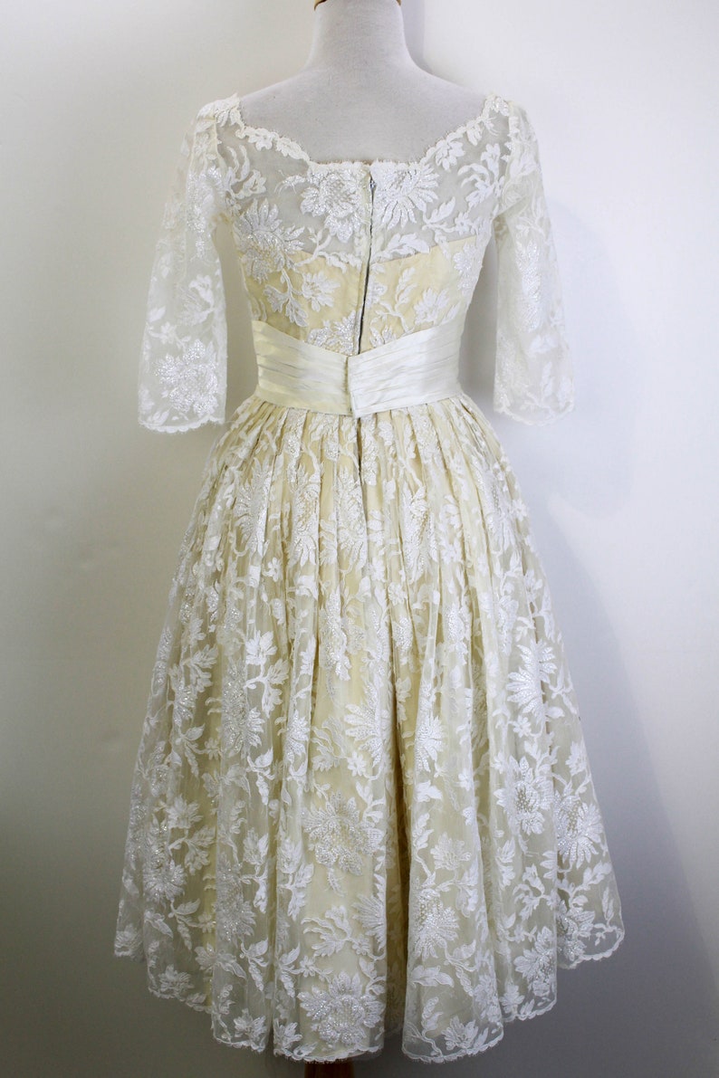 Vintage 1950s Tea Length Lace Wedding Dress