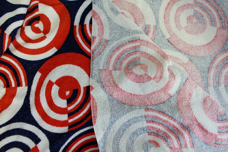 60s/70s Terry Cloth Mod Print Fabric, 4.88 Yards, Vintage Sewing Fabric, Towel Fabric, Psychedelic Mod Circle Print