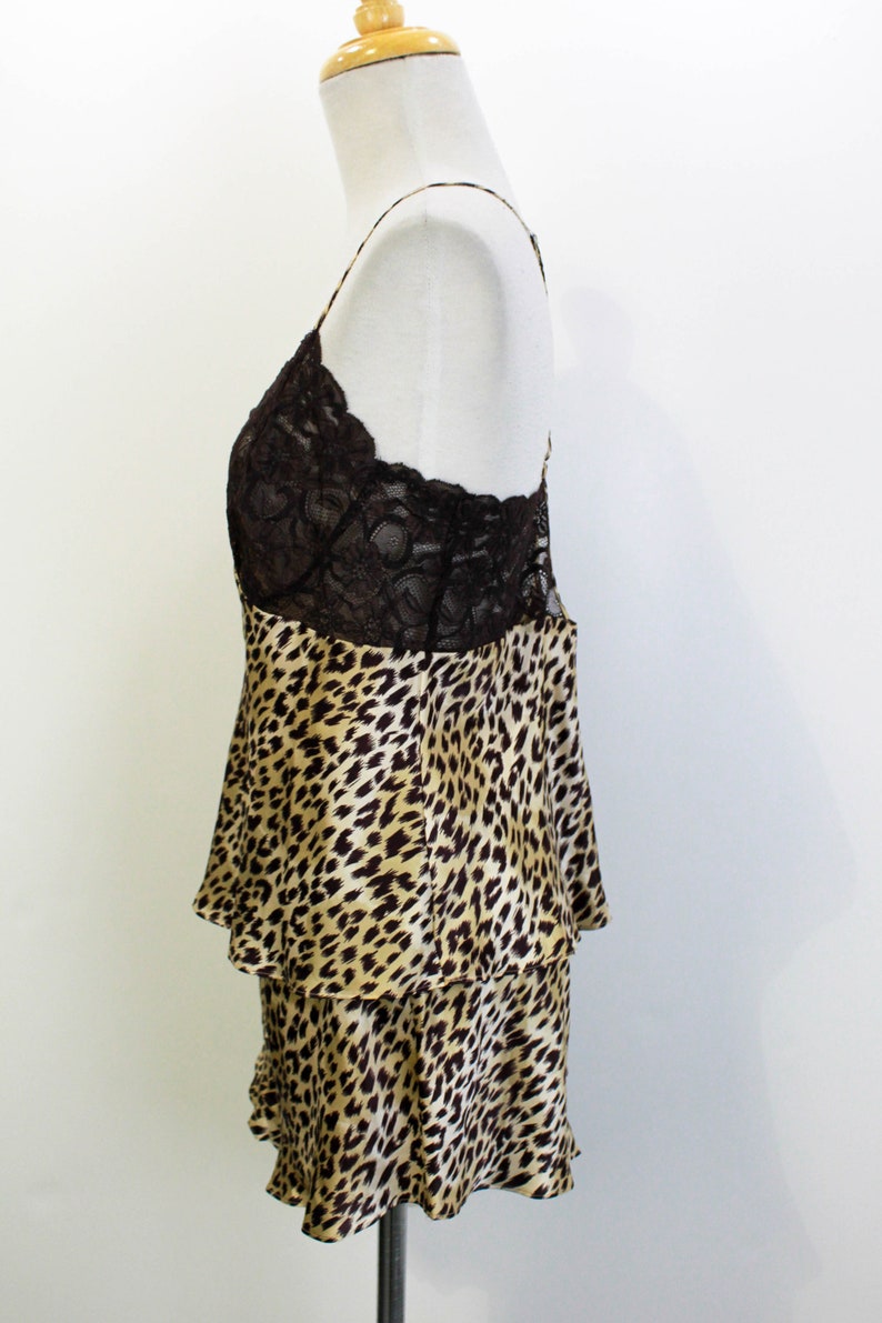 y2k Silk Lingerie Set, Pyjama Set, Leopard Print, 2000s Leopard Print Spaghetti Strap Vintage Camisole and Short Set, XL