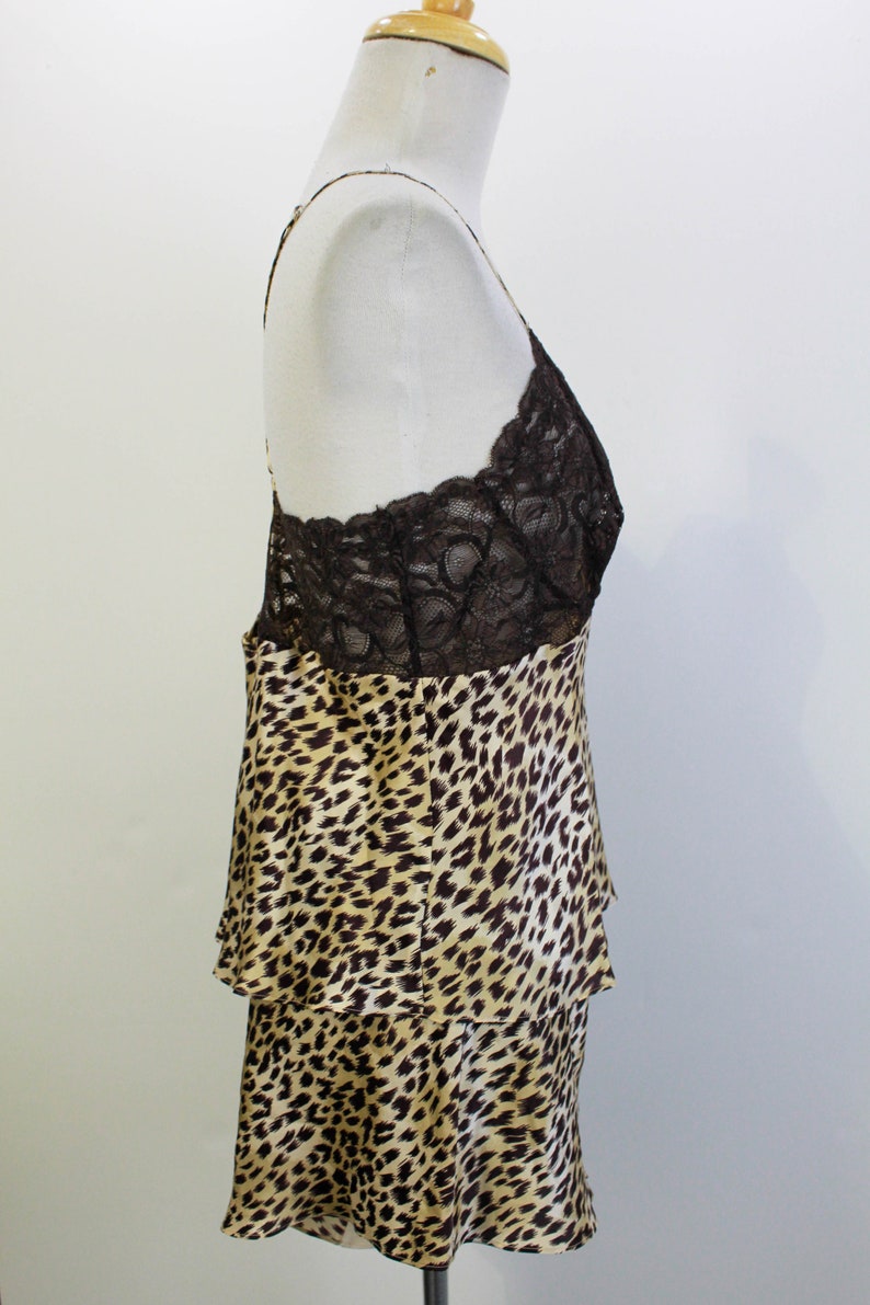 y2k Silk Lingerie Set, Pyjama Set, Leopard Print, 2000s Leopard Print Spaghetti Strap Vintage Camisole and Short Set, XL