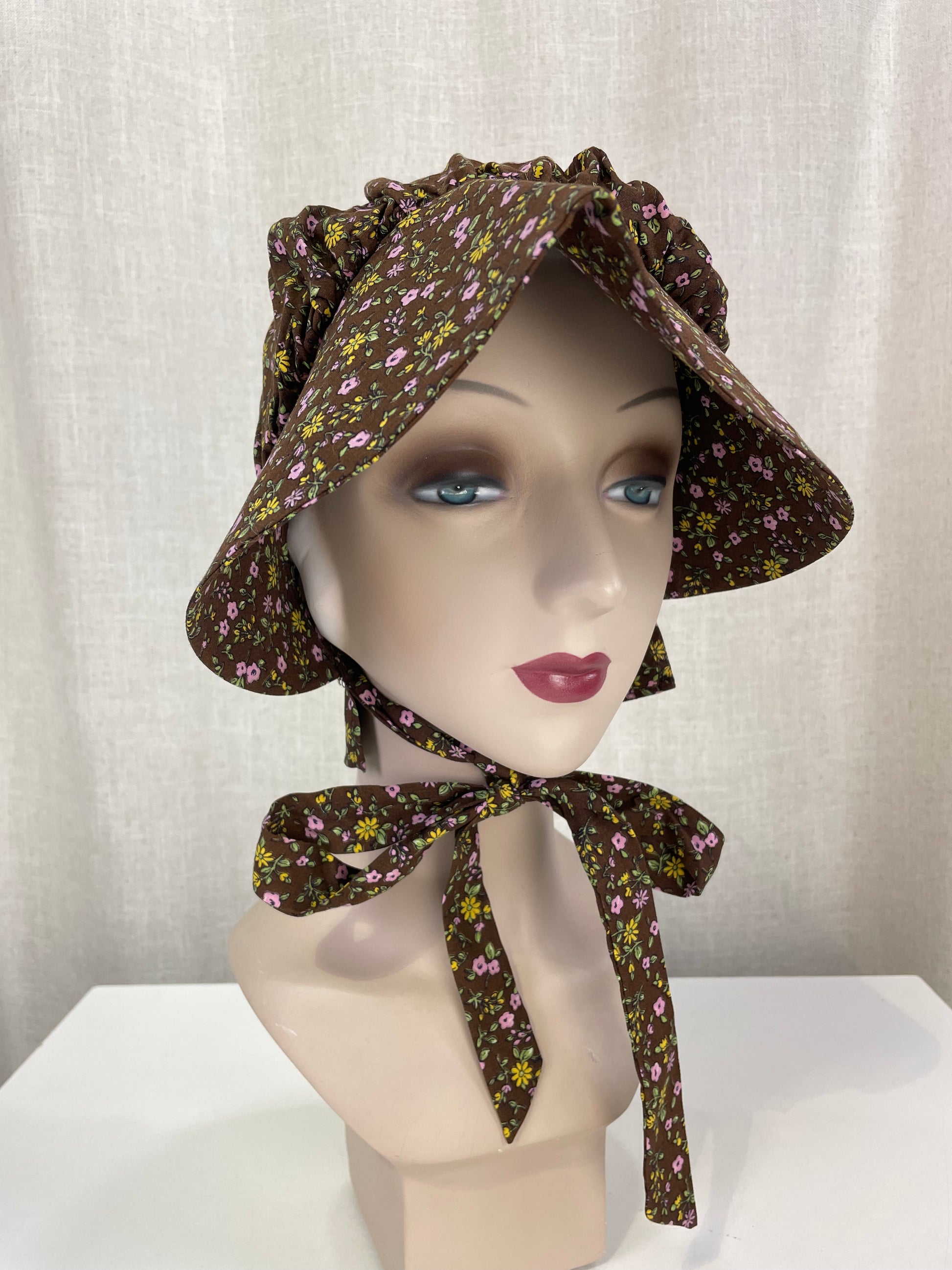 1960s prairie maxi dress full skirt, vintage womens ditsy floral print  bonnet