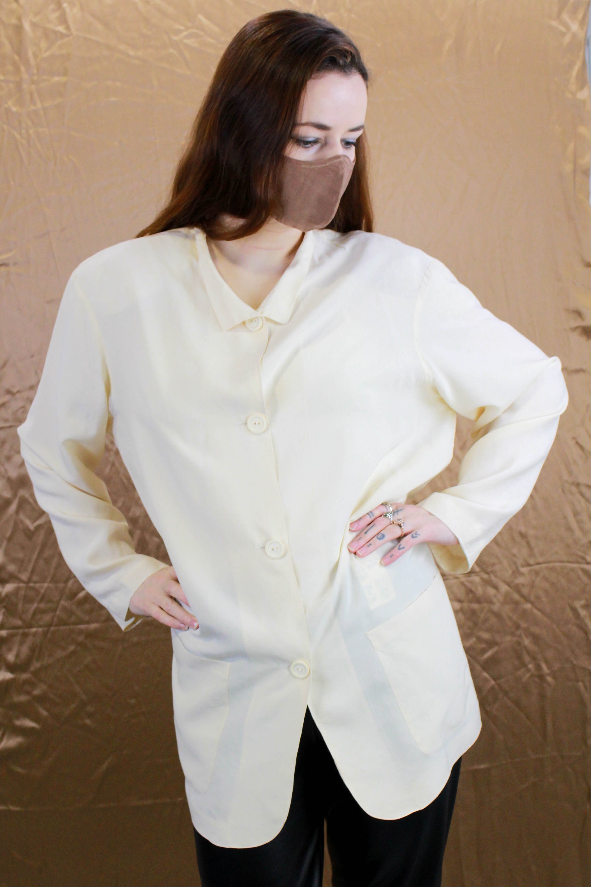 capsule wardrobe vintage cream silk shirt jacket  by Krizia