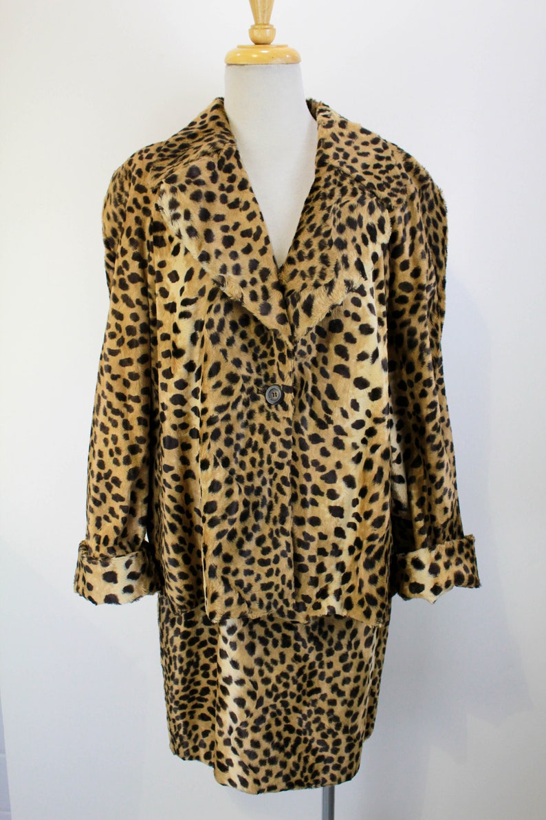 Vintage 1980s Leopard Print Skirt Suit by Mondi, Medium