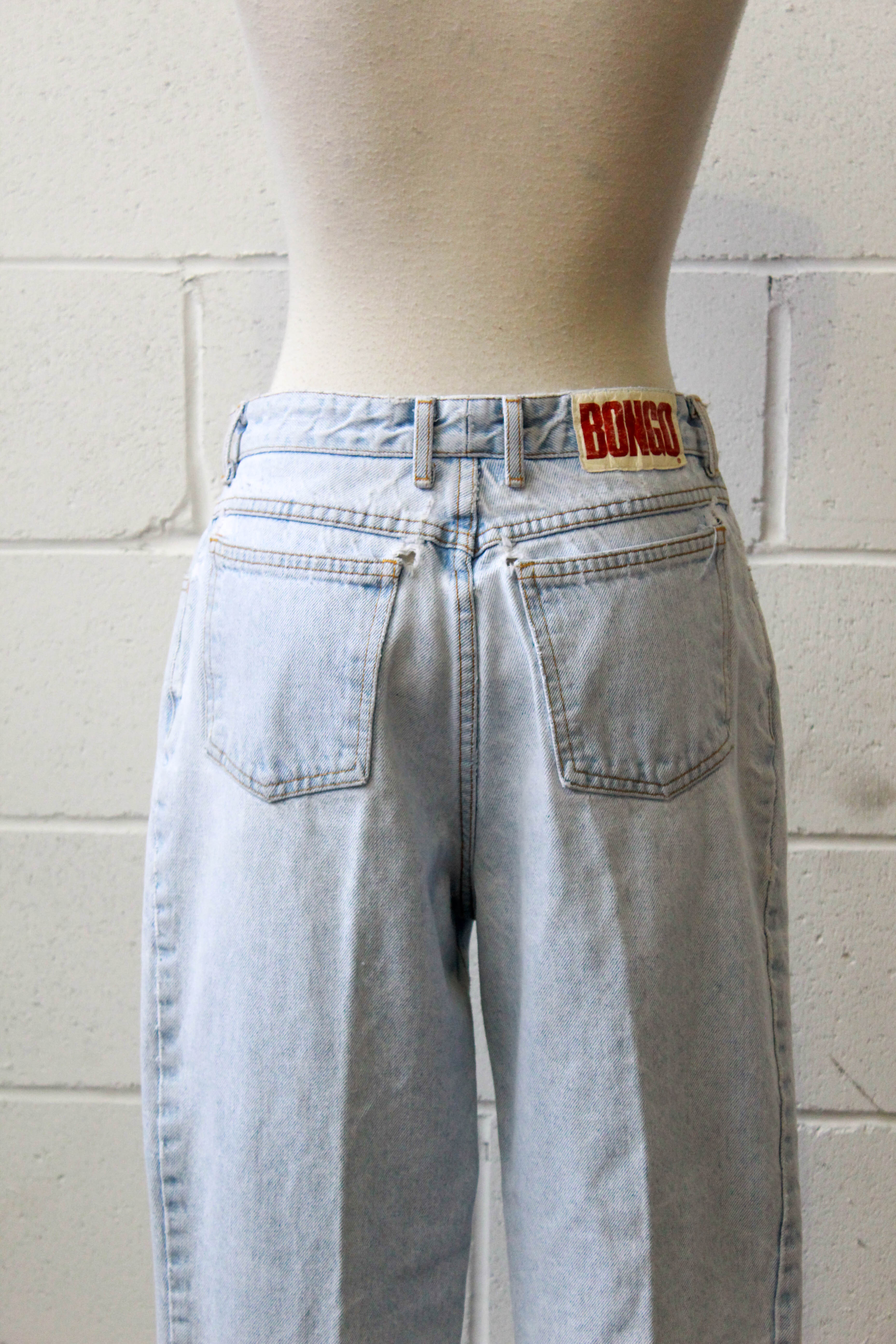 Vintage 80s/90s Light Wash Distressed Denim Bongo Jeans, Waist 30