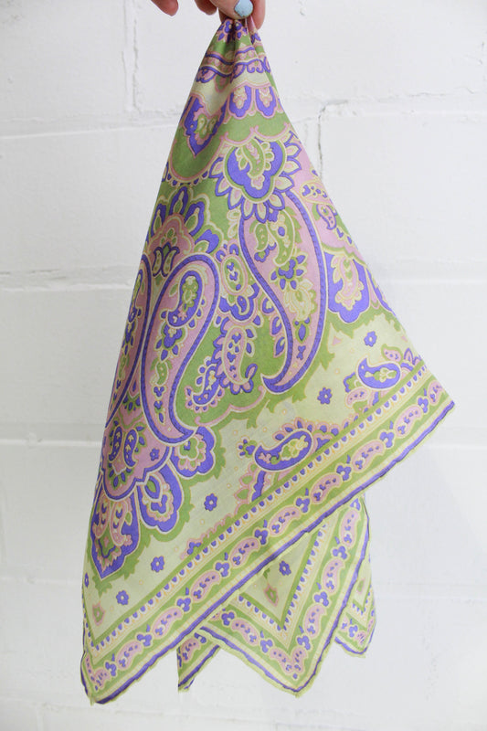 1960s 70s paisley silk scarf lilac, pink, light green 