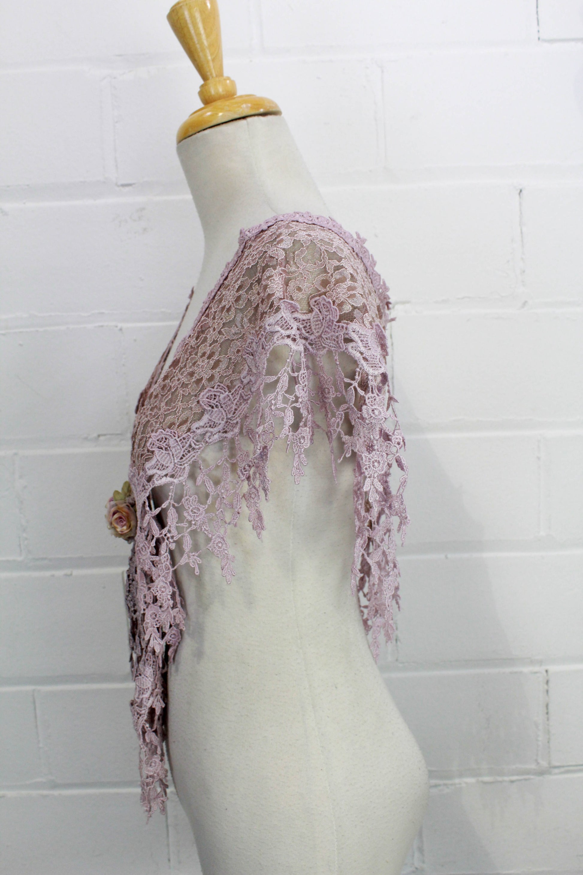Mauve Lace Victorian Style Shawl Side View