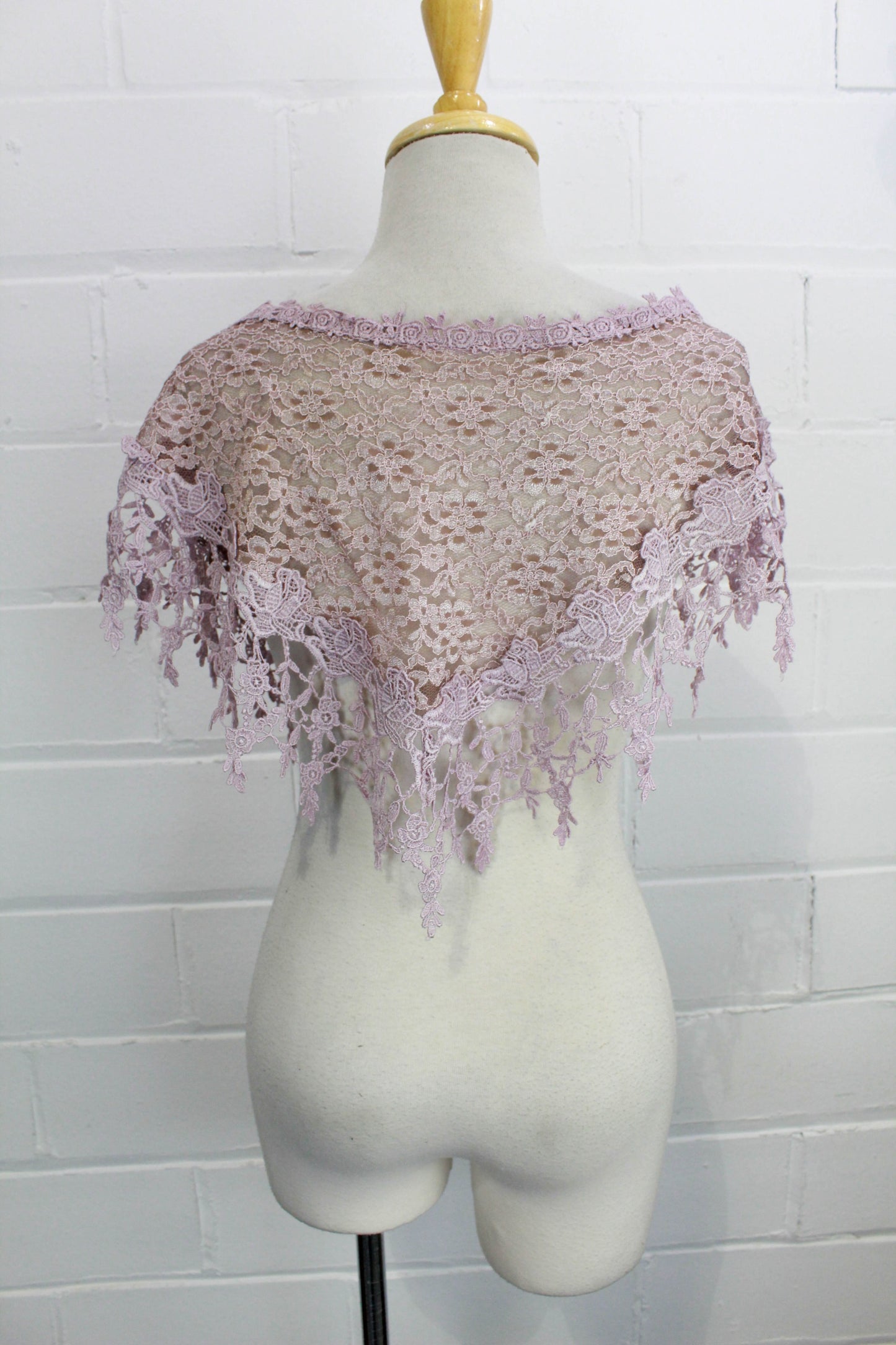 Mauve Lace Victorian Style Shawl Back View