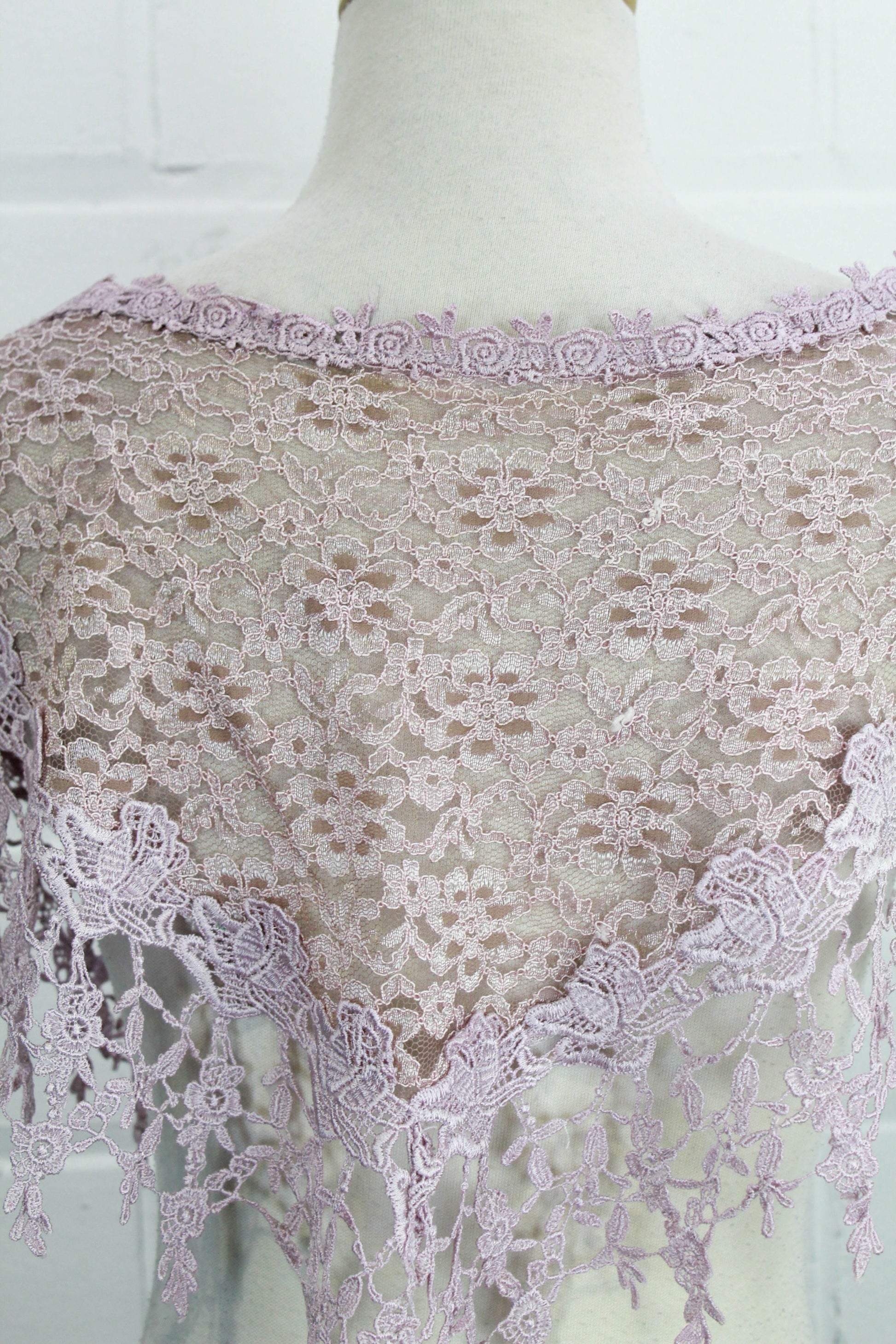 Mauve Lace Victorian Style Shawl Back View