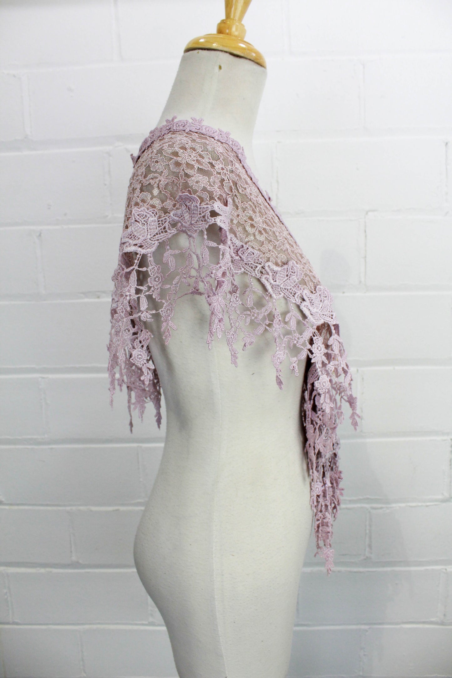 Mauve Lace Victorian Style Shawl Side View